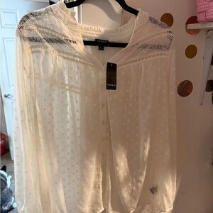 Torrid Cream Sheer Polka Dot Blouse